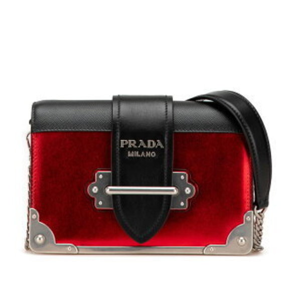 Prada Cahier Crossbody Chain Shoulder Bag Red Black Leather - Picture 1 of 8